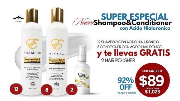 Imagen de Promocion 070424-2 (1 E) Shampoo y Conditioner con Acido Hialuronico (MAS 2 HAIR POLISHER GRATIS)