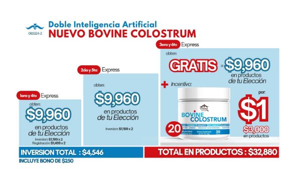 Imagen de Promocion 081924-3 (6 E): Incentivo Inteligencia Artificial Doble Nuevo Colostro Bovino