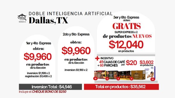 Imagen de Promocion 083024-2 (6 E): Incentivo Inteligencia Artificial Doble Dallas TX (41 Cafes y 60 Parches)