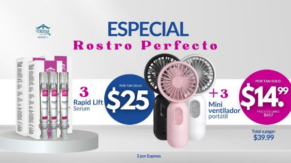 Imagen de Promocion 021325-1 (1 D): Especial Rostro Perfecto (3 Rapid Lift + 3 Mini Ventilador Portatil)