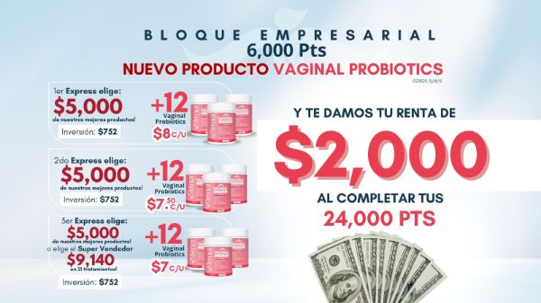 Imagen de Promocion 021825-4 (1 E): Incentivo para Boque Empresarial 12 Probioticos Vaginales (Segundo Express)