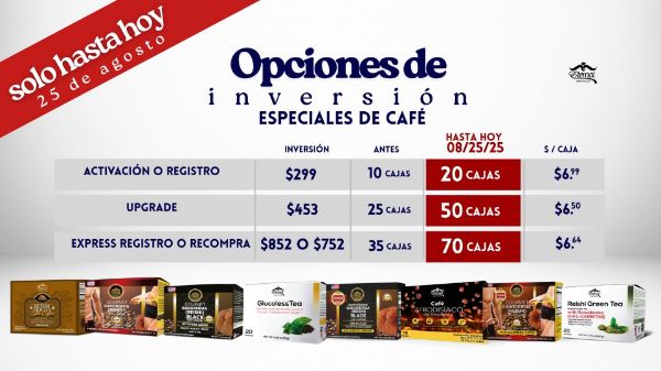 Imagen de Promocion 082325-4 (1 U): Especial Cafetero para Upgrade 453 (50 Cafe x $6.50 c/u)