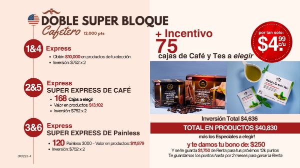 Imagen de Promocion 090225-4 (6 E): Incentivo Bloque Cafetero (75 Cafe o Te a Escoger x $4.99 c/u)